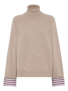 Brunello Cucinelli Cashmere Turtleneck Sweater with Shiny Shirt Details
