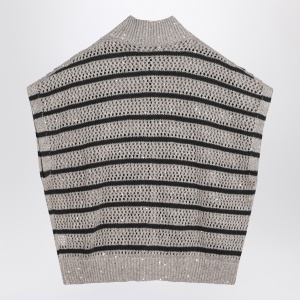 Brunello Cucinelli Striped mesh cardigan in linen blend - Img 2