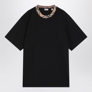 Burberry Black cotton T-shirt with Check finishes