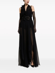 Dolce & Gabbana Long silk chiffon dress with floral appliqué - Img 3
