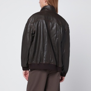 Dunst Dark brown leather zip-up bomber jacket - Img 2