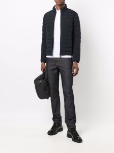 Emporio Armani Navy blue feather down padded logo-patch jacket - Img 3