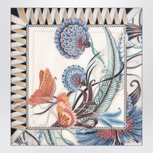 Ferragamo Ivory/blue silk scarf with Giada print - Img 2