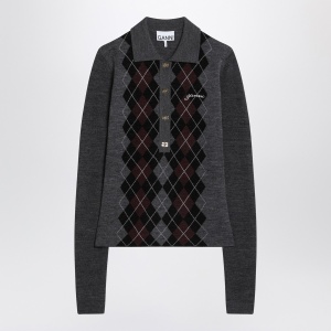 GANNI Grey polo with wool diamonds