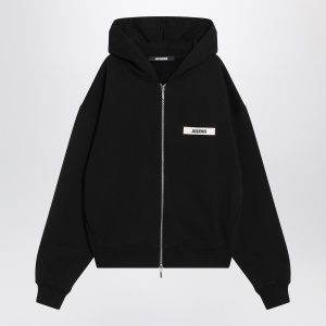 JACQUEMUS Black cotton zip-up hoodie