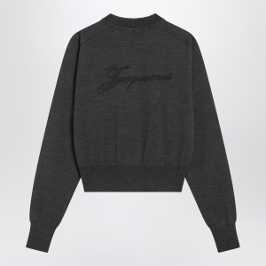 JACQUEMUS Grey wool sweater with logo embroidery - Img 2