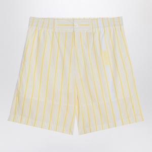 JACQUEMUS White, yellow striped bermuda shorts with logo