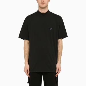 Needles Black stand-up collar t-shirt with embroidery