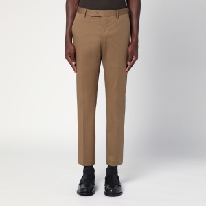 PT Torino Slim-fit hazelnut-coloured cotton trousers