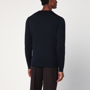 Roberto Collina Navy blue crew neck wool sweater - Img 2