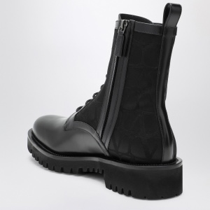 Valentino Garavani Black Combat Boot in technical fabric and Toile Iconographe calfskin - Img 2