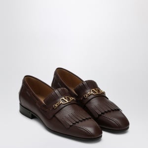 Valentino Garavani Moccasin Vlogo Signature coffee color with fringes