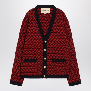 Valentino Jacquard patterned cardigan Toute la V red/navy blue