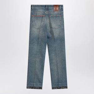 Valentino Washed blue jeans with floral fabric trims - Img 2