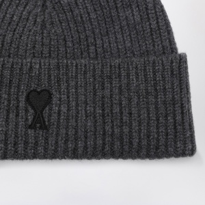 Ami Paris Ami de Coeur grey wool beanie - Img 2