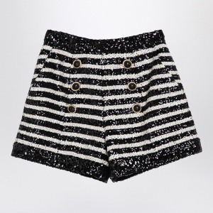 Balmain Black/white striped shorts with sequins