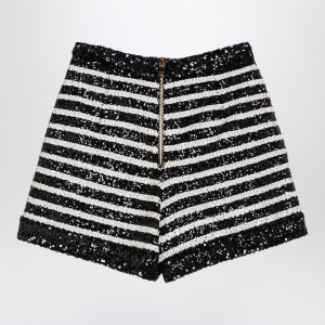 Balmain Black/white striped shorts with sequins - Img 2