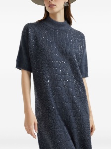 Brunello Cucinelli Mohair, virgin wool and cashmere knit dress with dazzling croc motif - Img 3