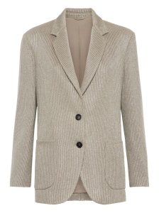 Brunello Cucinelli Sparkling cotton and viscose English rib knit blazer with monili