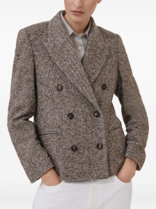 Brunello Cucinelli Virgin wool and silk mélange diagonal blazer with monili - Img 2