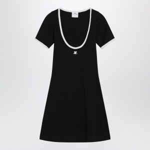 Courreges Courrèges White/black mini dress in cotton