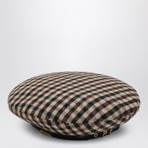 GANNI Brown check wool beret - Img 2