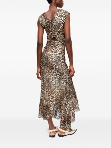 Ganni Leopard Marl Mesh Long Ruched Crossover Dress - Img 3