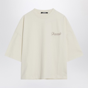 JACQUEMUS Light beige boxy T-shirt with logo