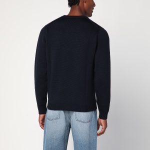 Roberto Collina Navy blue crew neck wool sweater - Img 2