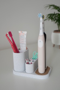 Organizator baie pentru periuțe de dinți electrice și accesorii printat 3D – Suport cu tavă de scurgere detașabilă - Img 2