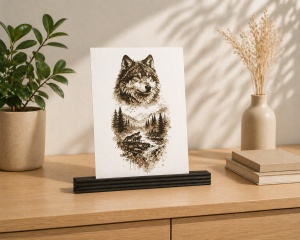 Gardianul Pădurii – Tablou 3D Decorativ Stratificat cu Lup, Inspirat din Carpați