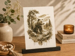 Stăpânul Munților – Tablou 3D Decorativ Stratificat cu Urs, Inspirat din Carpați