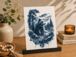 Stăpânul Munților – Tablou 3D Decorativ Stratificat cu Urs, Inspirat din Carpați