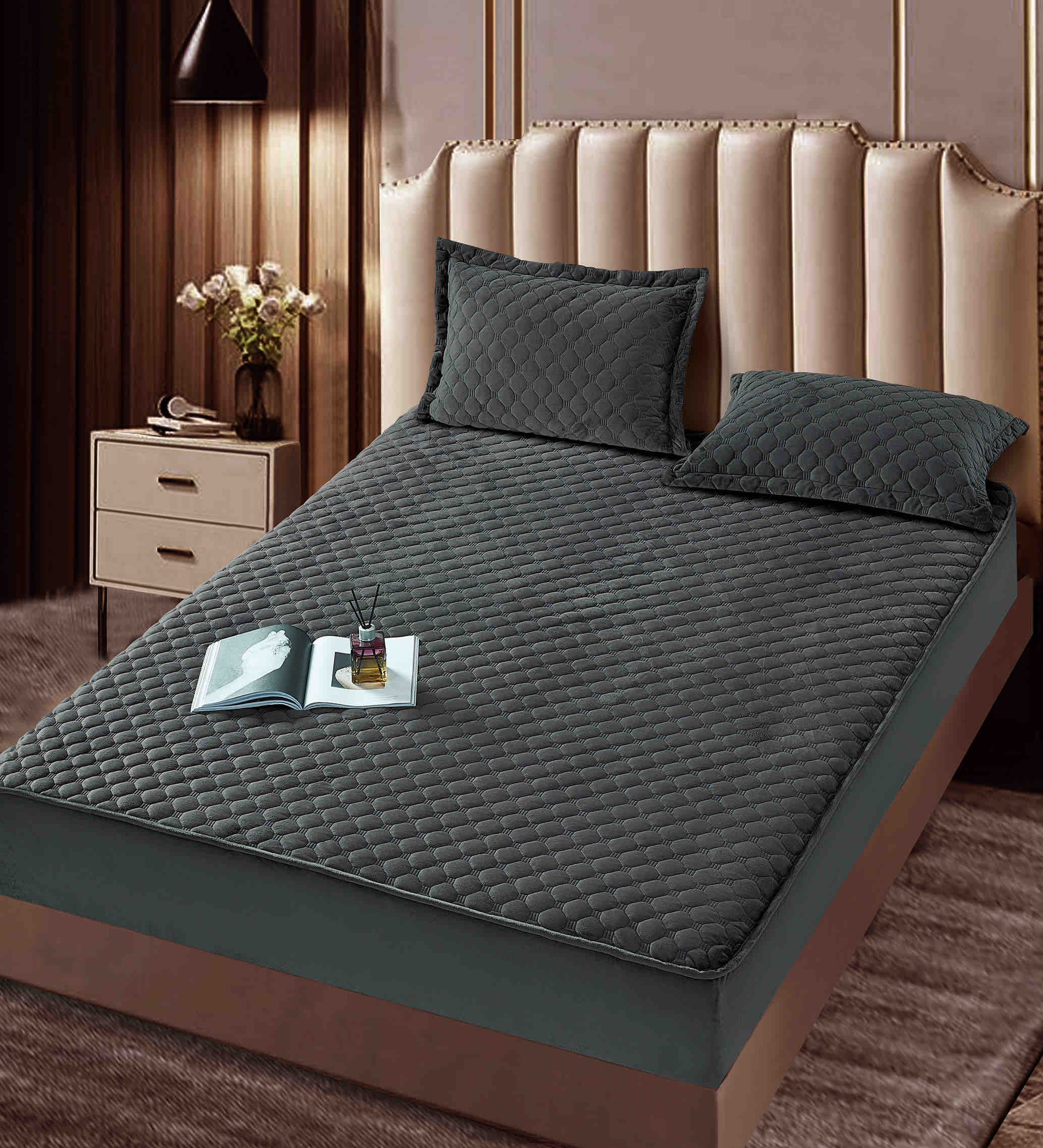 Huse de pat catifea tip topper 180x200cm