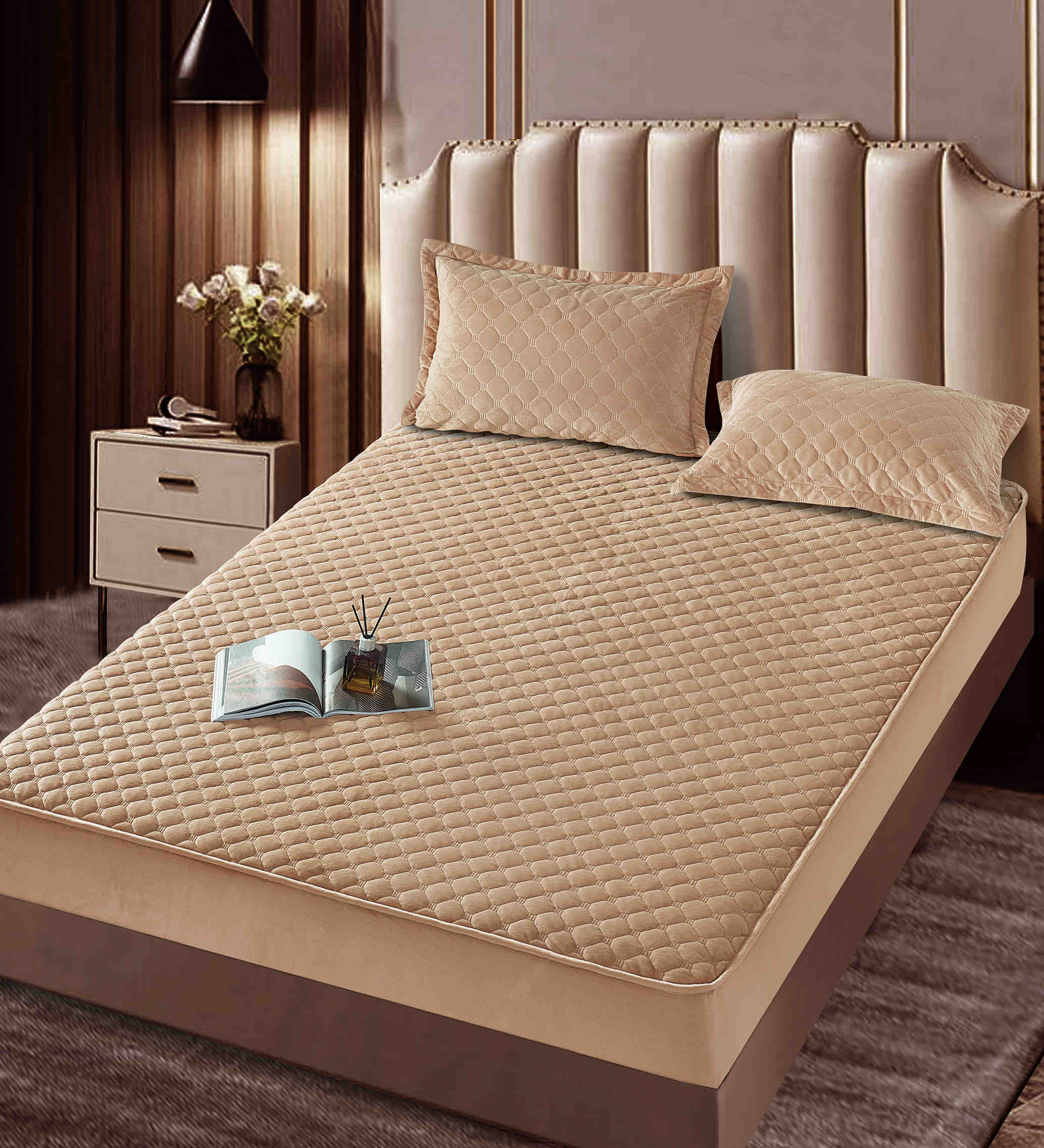 Huse de pat catifea tip topper 160x200cm