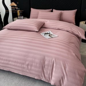 Lenjerie de Pat 100% Bumbac, Damasc Deluxe, 6 Piese, Cearceaf cu Elastic 180x200 cm, Husă Pilotă 200x230 cm, Roz