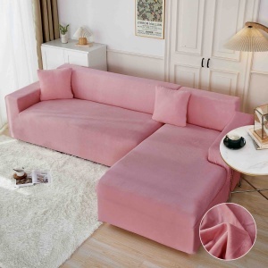Set 2 huse elastice pentru coltar din catifea, marime M+L + 2 fete de perna