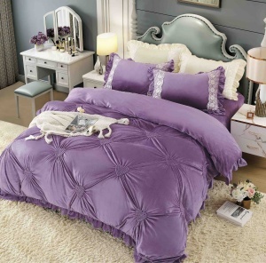 Set lenjerie de pat catifea deluxe, cu broderie, 4 piese