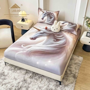 Husa de pat imprimeu 5D cu elastic 160x200cm + 2 fete de perna