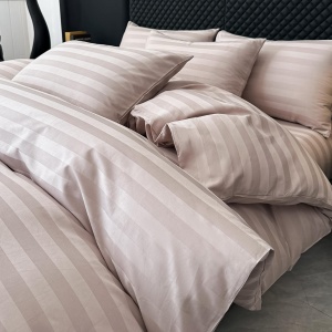 Lenjerie de Pat 100% Bumbac, Damasc Deluxe, 6 Piese, Cearceaf cu Elastic 180x200 cm, Husă Pilotă 200x230 cm, Sampanie Roze - Img 3