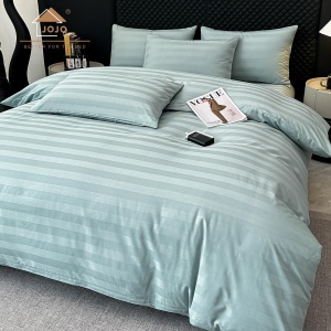 Lenjerie de Pat 100% Bumbac, Damasc Deluxe, 6 Piese, Cearceaf cu Elastic 180x200 cm, Husă Pilotă 200x230 cm, Verde Menta