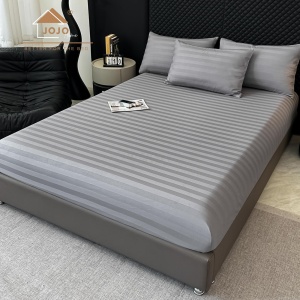 Lenjerie de Pat 100% Bumbac, Damasc Deluxe, 6 Piese, Cearceaf cu Elastic 180x200 cm, Husă Pilotă 200x230 cm, Gri Inchis - Img 5