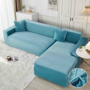 Set 2 huse elastice pentru coltar din catifea, marime M+L + 2 fete de perna
