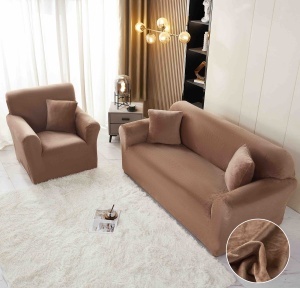Set husa elastica catifea pentru canapea 3 locuri, 180cm - 230cm