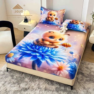 Husa de pat imprimeu 5D cu elastic 160x200cm + 2 fete de perna