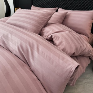Lenjerie de Pat 100% Bumbac, Damasc Deluxe, 6 Piese, Cearceaf cu Elastic 180x200 cm, Husă Pilotă 200x230 cm, Roz - Img 5