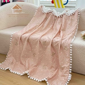 Pătură pentru Bebeluși și Copii cu Ciucurei, 100x150 cm, Față 100% Bumbac, Verso Poliester, in cutie cadou
