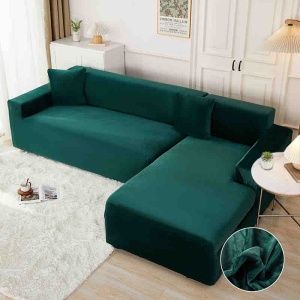 Set 2 huse elastice pentru coltar din catifea, marime M+L + 2 fete de perna