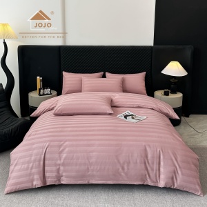 Lenjerie de Pat 100% Bumbac, Damasc Deluxe, 6 Piese, Cearceaf cu Elastic 180x200 cm, Husă Pilotă 200x230 cm, Roz - Img 2