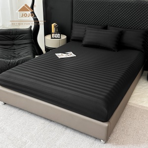 Lenjerie de Pat 100% Bumbac, Damasc Deluxe, 6 Piese, Cearceaf cu Elastic 180x200 cm, Husă Pilotă 200x230 cm, Negru - Img 5